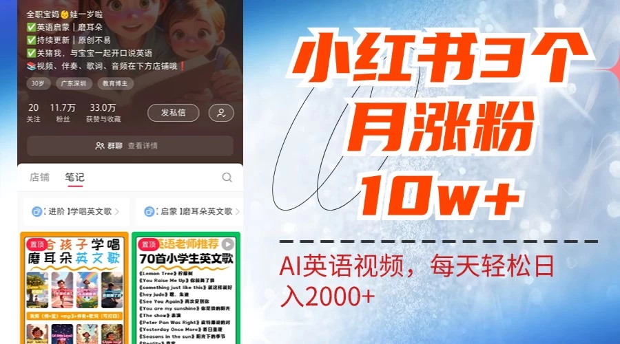 小红书三个月涨粉10W，AI英语视频0成本制作，每天轻松日入2000+ - 吾爱随笔资源网