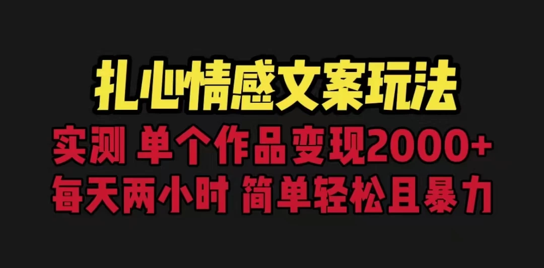扎心情感文案玩法，单个作品变现2000+，一分钟一条原创作品，流量爆炸 - 吾爱随笔资源网