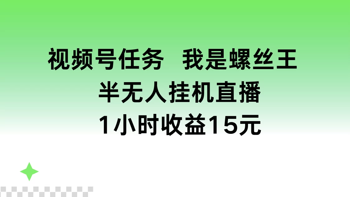 视频号任务，我是螺丝王， 半无人挂机1小时收益15元 - 吾爱随笔资源网