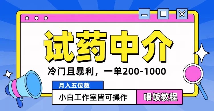 冷门且暴利的试药中介项目，一单利润200~1000，月入五位数，小白工作室皆可操作 - 吾爱随笔资源网