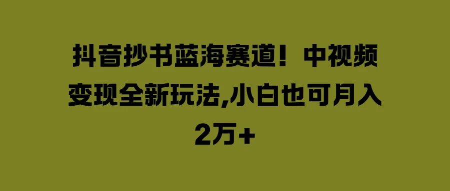 抖音抄书蓝海赛道！中视频变现全新玩法，小白也可月入2万+ - 吾爱随笔资源网