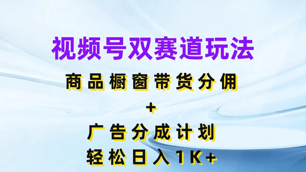视频号最火双赛道玩法，商品橱窗带货分佣+广告分成计划，轻松日入1K+ - 吾爱随笔资源网