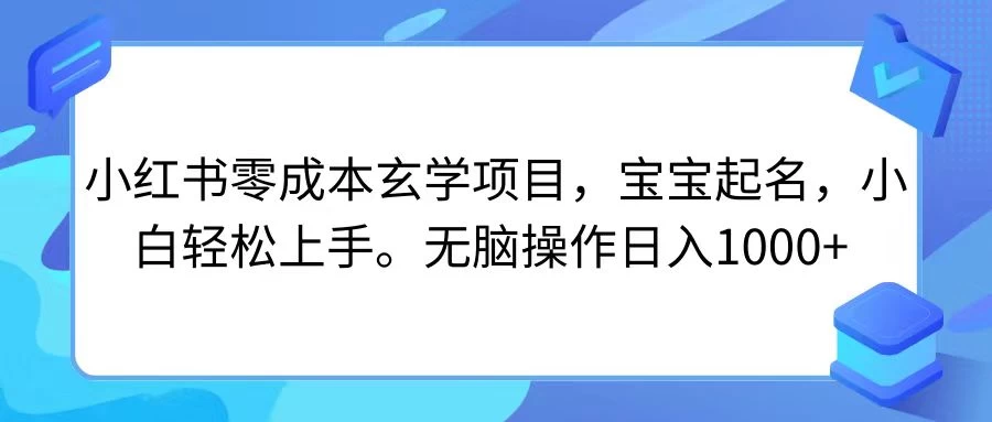 小红书零成本玄学项目,宝宝起名,小白轻松上手,无脑操作日入1000+ - 吾爱随笔资源网