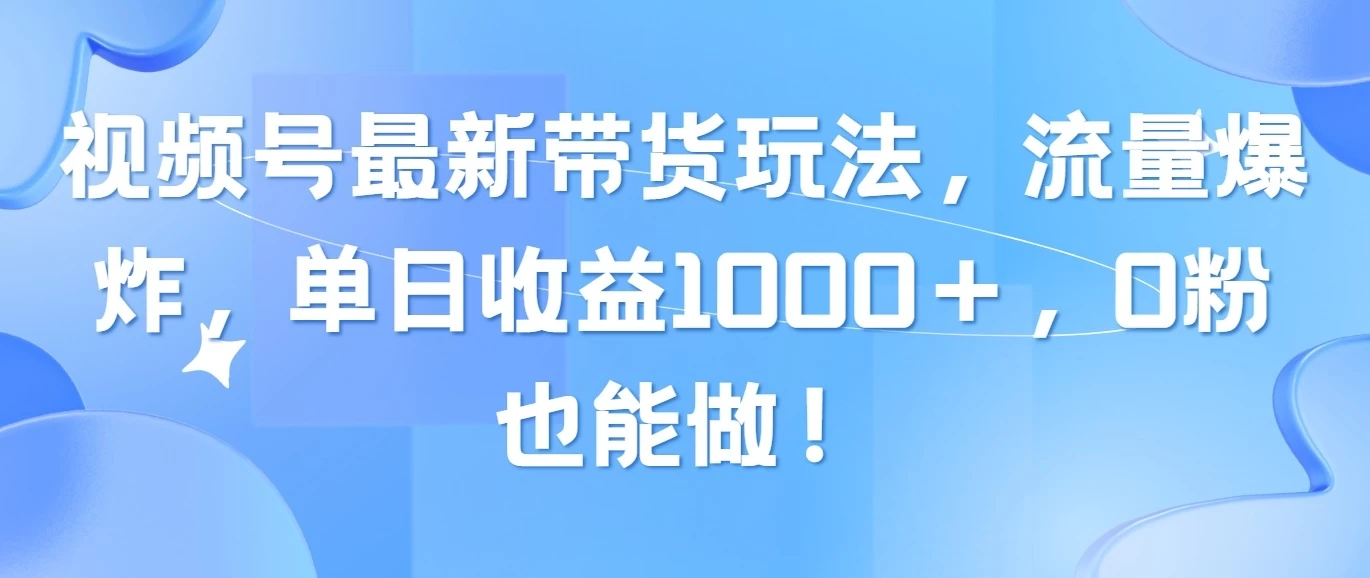 视频号最新带货玩法，流量爆炸，单日收益1000＋，0粉也能做！ - 吾爱随笔资源网