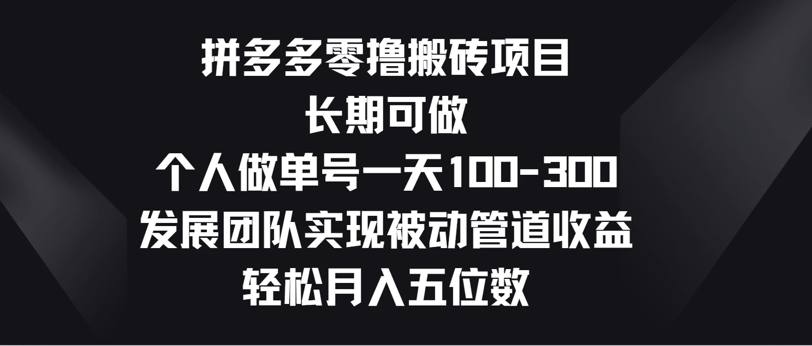 拼多多零撸搬砖项目，长期可做，个人做单号一天100-300，发展团队实现被动管道收益，轻松月入五位数 - 吾爱随笔资源网