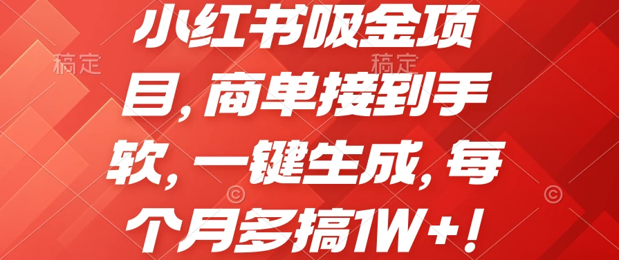 小红书吸金项目，商单接到手软，一键生成，每个月多搞1W+ - 吾爱随笔资源网