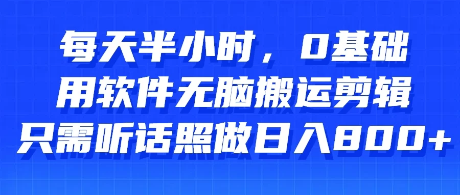 每天半小时，0基础用软件无脑搬运剪辑，只需听话照做日入800+ - 吾爱随笔资源网