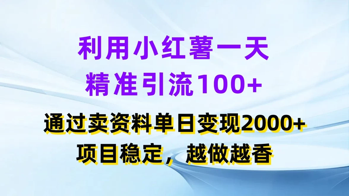 利用小红薯一天精准引流100+，通过卖资料单日变现2000+，项目稳定，越做越香 - 吾爱随笔资源网