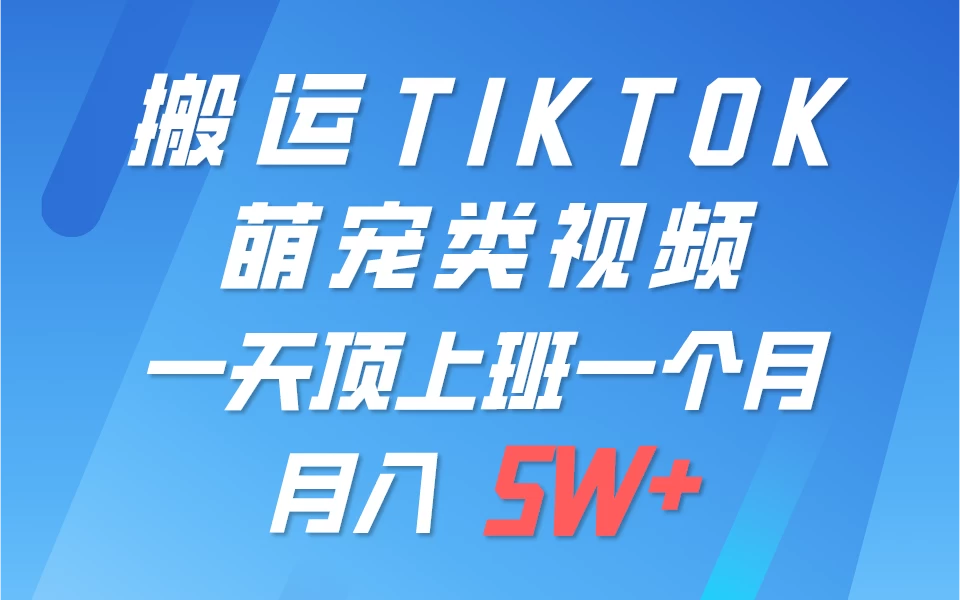 搬运tiktok萌宠视频，一部手机可做，项目长期稳定，月入5W+ - 吾爱随笔资源网