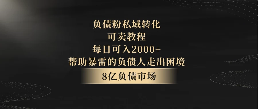 8亿负债市场，负债粉私域转化，可卖教程，每日可入2000+，无需经验（包含资料） - 吾爱随笔资源网