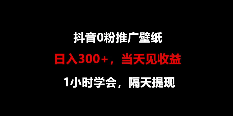 日入300+，抖音0粉推广壁纸，1小时学会，当天见收益，隔天提现 - 吾爱随笔资源网