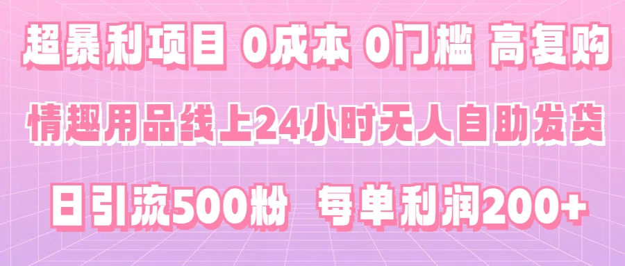 超暴利项目，情趣用品线上24小时-无人自助发货，0成本，0门槛，高复购，有手就能做，日引500粉，每单利润200+ - 吾爱随笔资源网