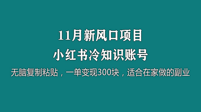 11 月新风口项目，小红书冷知识账号，无脑复制粘贴，一单变现 300 块，适合在家做的副业 - 吾爱随笔资源网