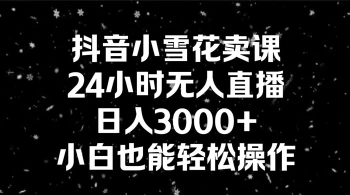 抖音小雪花卖课，24 小时无人直播，日入 3000+ ，小白也能轻松操作 - 吾爱随笔资源网
