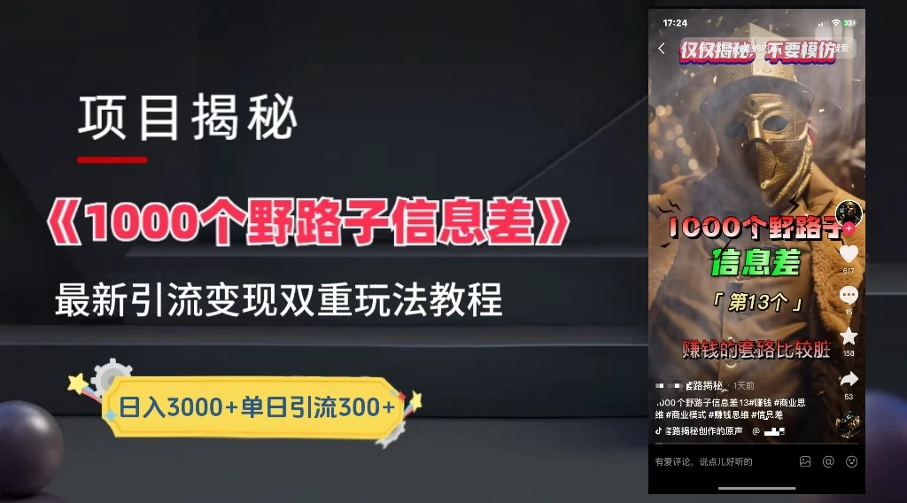 抖音最新一千个野路子玩法教程，变现+引流双重玩法，野路子信息差 - 吾爱随笔资源网