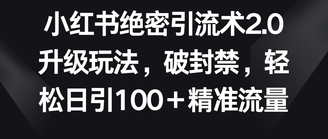 小红书绝密引流术2.0升级玩法，破封禁，轻松日引100＋精准流量 - 吾爱随笔资源网