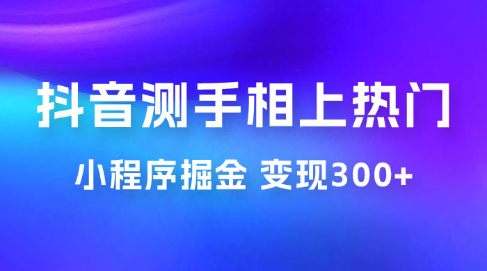 抖音小程序掘金：测手相上热门，当天见收益一小时变现 300+ - 吾爱随笔资源网