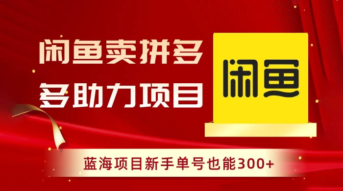 闲鱼卖拼多多助力项目，蓝海项目新手单号也能 300+ - 吾爱随笔资源网