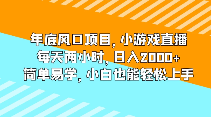 年底风口项目，小游戏直播，每天两小时，日入2000+，简单易学，小白也能轻松上手 - 吾爱随笔资源网