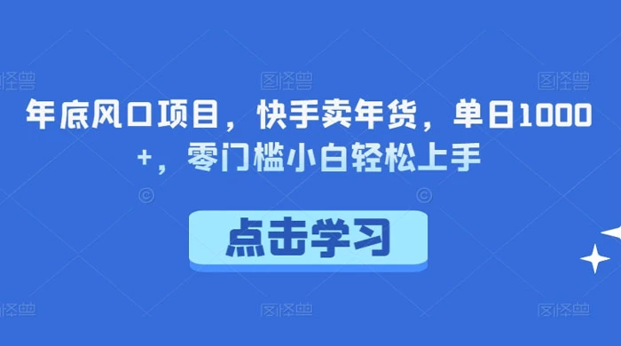 年底风口项目，快手卖年货，单日 1000+，零门槛小白轻松上手 - 吾爱随笔资源网