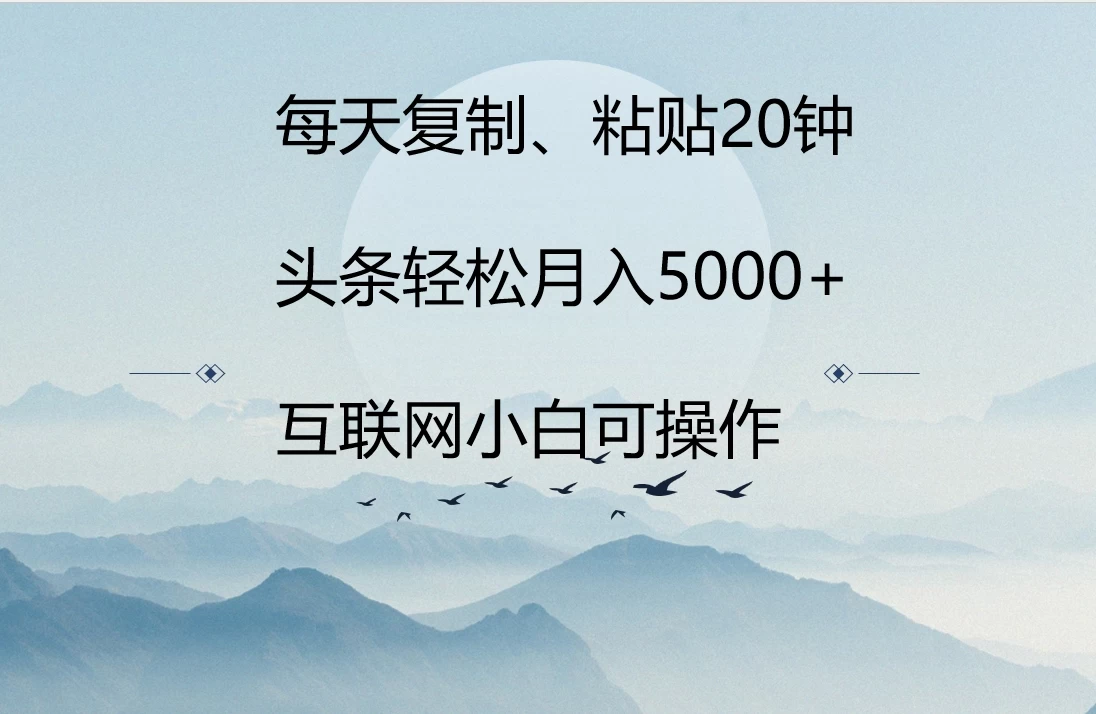 每天复制、粘贴20分钟 头条轻松月入5000+  有手就可轻松操作 - 吾爱随笔资源网