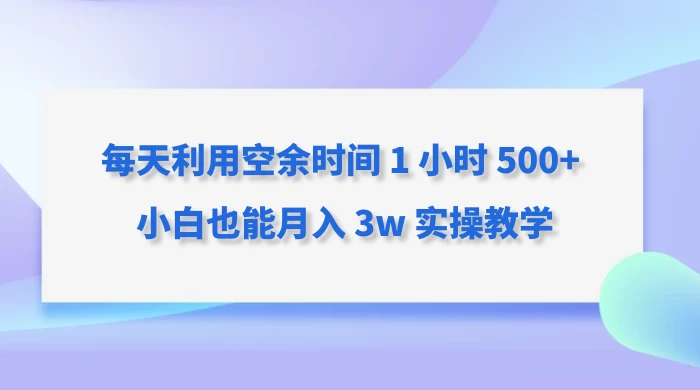 每天利用空余时间 1 小时 500+ 小白也能月入 3w 实操教学 - 吾爱随笔资源网