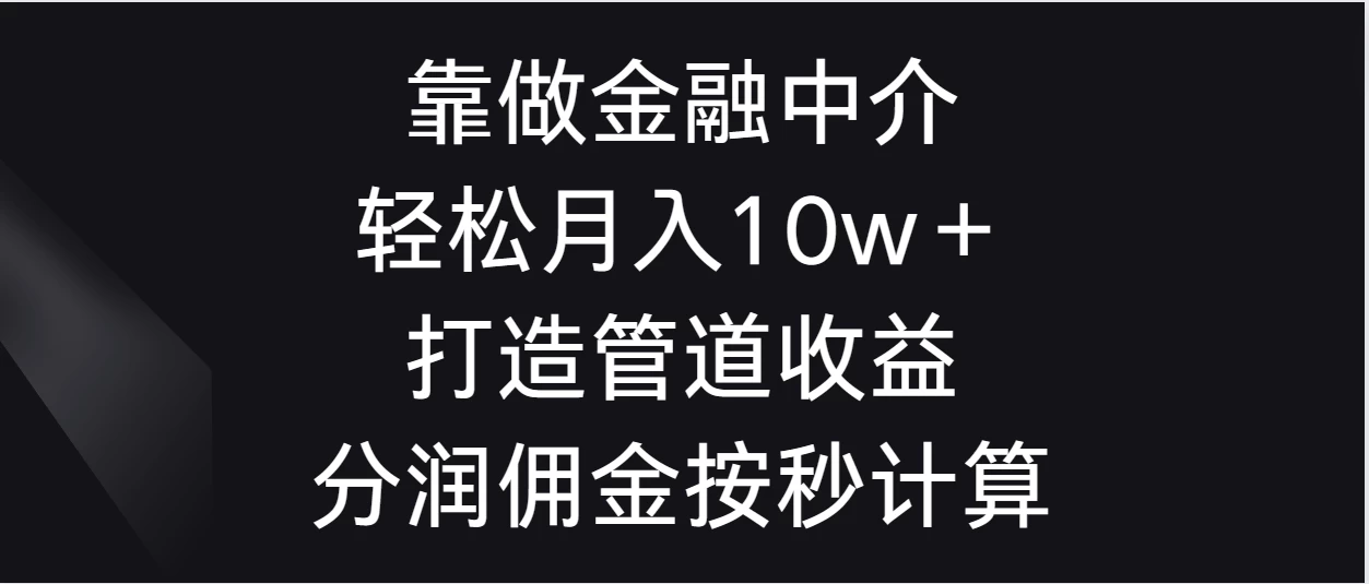 靠做金融中介，轻松月入10w＋打造管道收益，分润佣金按秒计算 - 吾爱随笔资源网