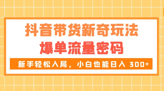 抖音带货新奇玩法，爆单流量密码，新手轻松入局，小白也能日入 300+ - 吾爱随笔资源网