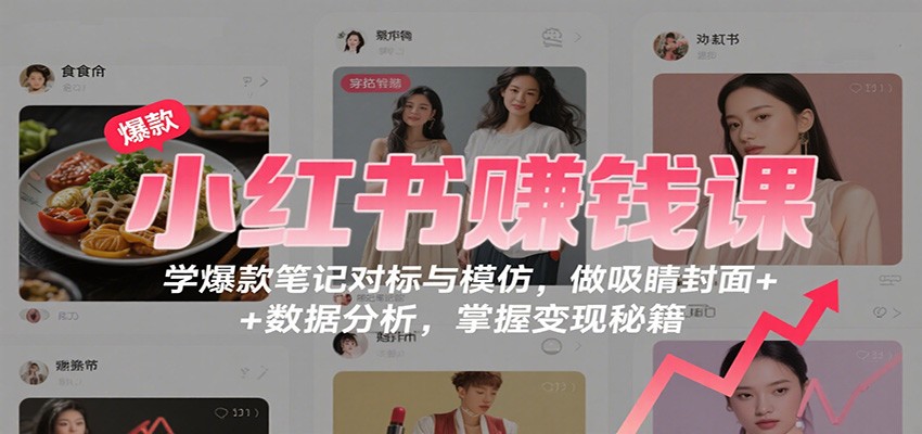 小红书赚钱课：学爆款笔记对标与模仿，做吸睛封面 + 数据分析，掌握变现秘籍 - 吾爱随笔资源网